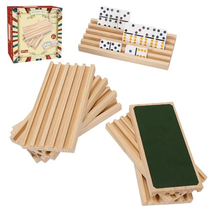 Wooden Domino Racks Set of 8 Trays with Felt Bottom for Mexican Train Dominoes Games