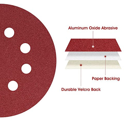 150PCS 5 Inch 8 Holes Dustless Hook and Loop Sanding Discs (150 Count)