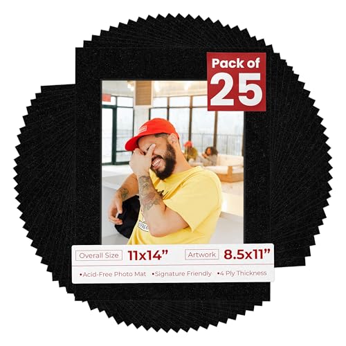 Pack of 25 Acid Free 11x14 Mats Bevel Cut for 8.5x11 Photos (25 Count)