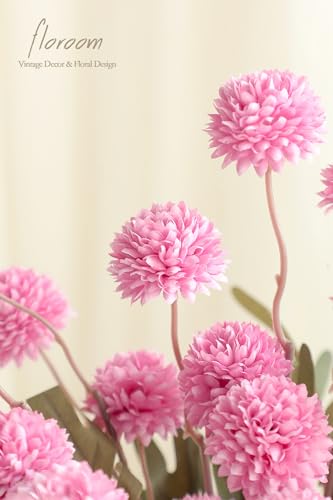 5pcs Fuchsia Pink Faux Silk Mums Artificial Flowers (25 Count)