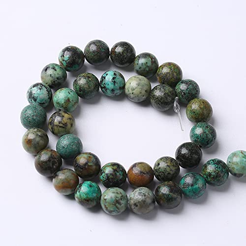 10mm 38pcs Natural African Turquoise Stone Beads for Jewelry Making Round Loose Gemstone Beads DIY Bracelet Necklace Earrings (16 Count)