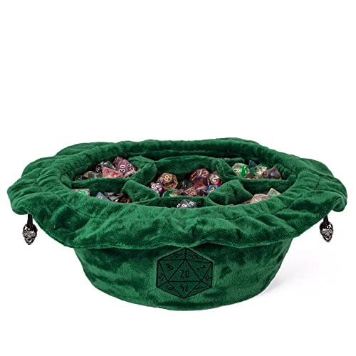 Large Dice Bag D&D with Pockets Green Dice Storage Bag D20 Pattern (20.4 Ounce)