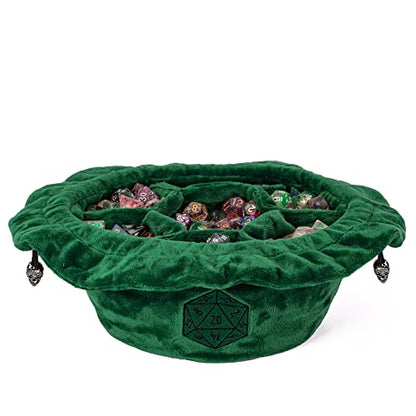 Large Dice Bag D&D with Pockets Green Dice Storage Bag D20 Pattern (20.4 Ounce)