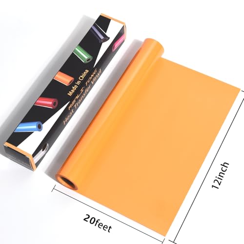 RENLITONG Light Orange Iron on Vinyl 12Inch by 20ft Roll Heat Transfer Vinyl for T (17.6 Ounce)