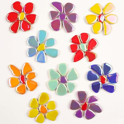 454g (1 LB) Iridesent Random Petal Ceramic Mosaic Tiles for Crafts Bulk Arts Glass Mosaic Pieces Mini Pebble Bulk Broken Ceramic Tiles for DIY Mosaic Making Art Craft (OP900i) (230 Count)