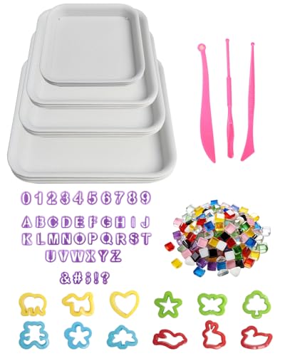 Stepping Stone Molds Kit 12PCS Square Concrete Molds Mosaic Tiles DIY Craft Kit for Kids Adults Garden Outdoor Cement Stone Mold Set with Letter Number Stamps Carving Tools No Concrete Mix
