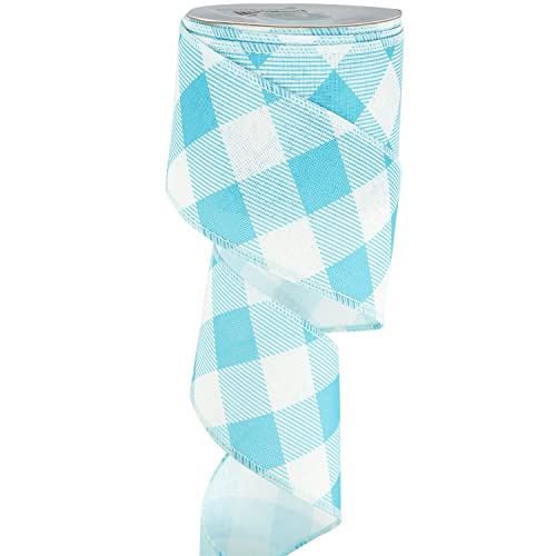 Blue and White Check Ribbon Christmas Wired Ribbon Blue White Burlap Ribbon 2.5 Inch X 10 Yards for Crafts Christmas Tree Decoration Birthday Decor Bows Making Flower Wreath Gift Wrapping (30 Foot)