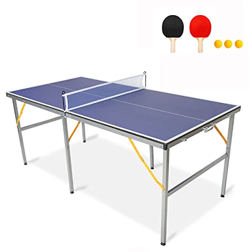 6FT/8FT/9FT Mid-Size Table Tennis Table Ping-Pong Table Set Foldable & Portable Table Indoor Outdoor for Family Game (Blue, 6FT)