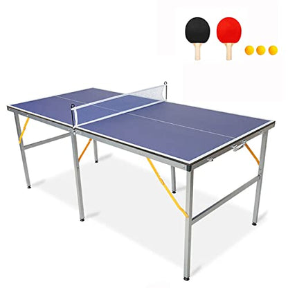 6FT/8FT/9FT Mid-Size Table Tennis Table Ping-Pong Table Set Foldable & Portable Table Indoor Outdoor for Family Game (Blue, 6FT)
