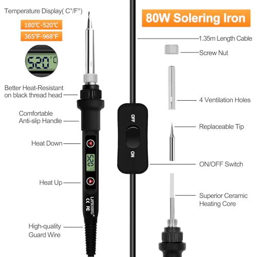 80W LCD Soldering Iron Kit Adjustable Temp 180