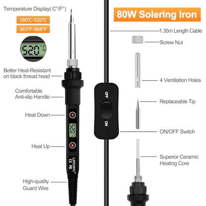 80W LCD Soldering Iron Kit Adjustable Temp 180
