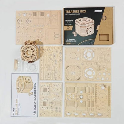 3D Wooden Puzzle Mechanical Treasure Box Model DIY Brain Teaser Projects for Adult Age 14+ Birthday Gift Educational Toys Wooden Puzzles for Adults