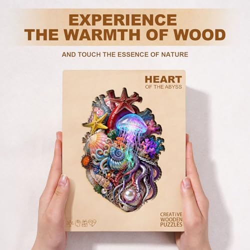 Sea Ocean Heart Puzzles Fantasy Jellyfish Octopus Coral Puzzle Adults Gifts for Women Men Wooden 235 Pieces 15.4 * 10.7in