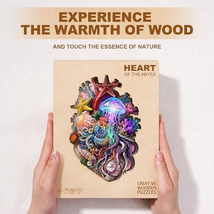 Sea Ocean Heart Puzzles Fantasy Jellyfish Octopus Coral Puzzle Adults Gifts for Women Men Wooden 100 Pieces 9.7 * 6.8in (100 Count)