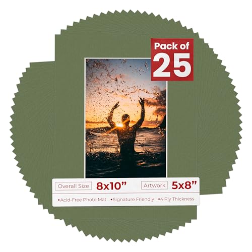 Pack of 25 Acid Free 8x10 Mats Bevel Cut for 5x8 Photos (25 Count)