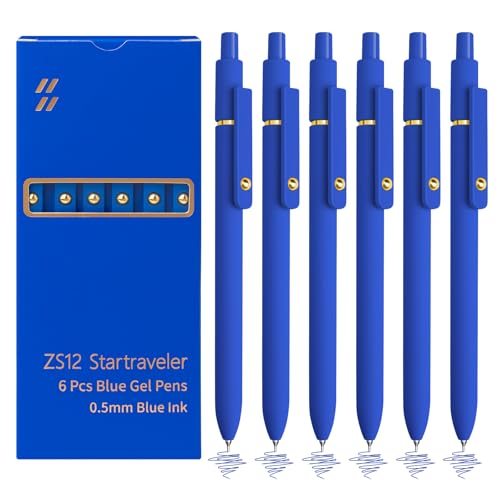 6 Pcs Blue Ink Pens for Journaling 0.5mm Fine Point Blue Gel Ink Pens (6 Count)