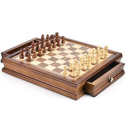 12.8" x 12.8" Magnetic Wooden Chess Set with 2 Built