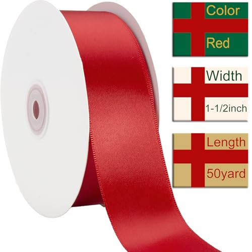 1-1/2 Inch Red Ribbon 50Yards – Perfect for Gift Wrapping