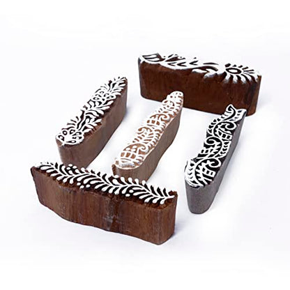 Mehndi Print Blocks Stylish Border Pattern Wooden Stamps (5 Count)
