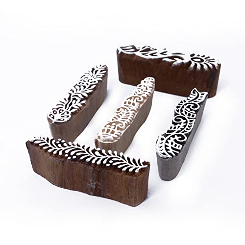Mehndi Print Blocks Stylish Border Pattern Wooden Stamps (5 Count)