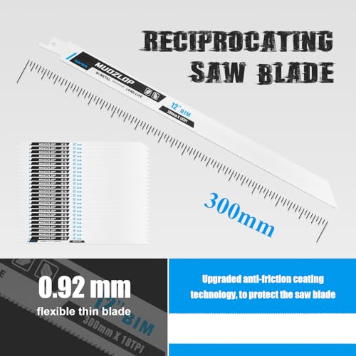 25Pack 12inch 18TPI Metal Reciprocating Saw Blades Set