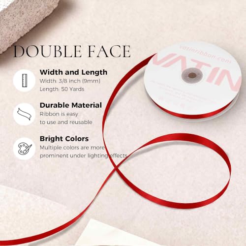 3 8 inches Double Faced Red Polyester Satin Ribbon (150 Foot)