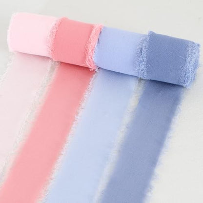 4 Rolls Pink & Blue Chiffon Ribbon 1 1