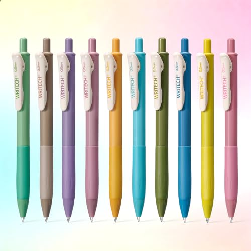 Retractable Gel Pens Quick Dry Ink Pens Fine Point 0.5mm 10 Assorted Unique Vintage Colors For Journaling (10 Count)