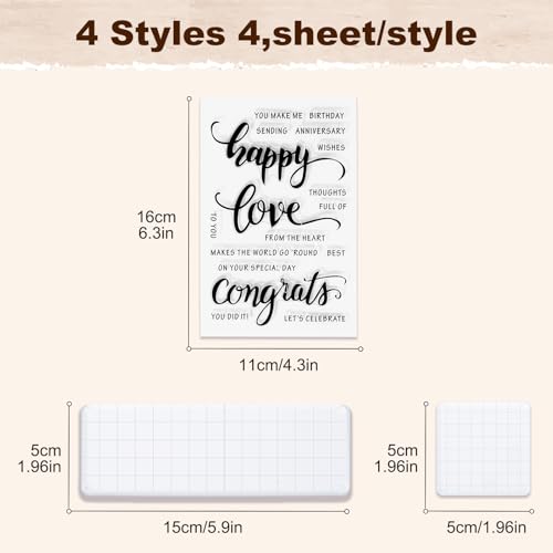 4 Pcs Words Clear Stamps with 2 Blocks (6 Count)