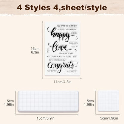 4 Pcs Words Clear Stamps with 2 Blocks (6 Count)