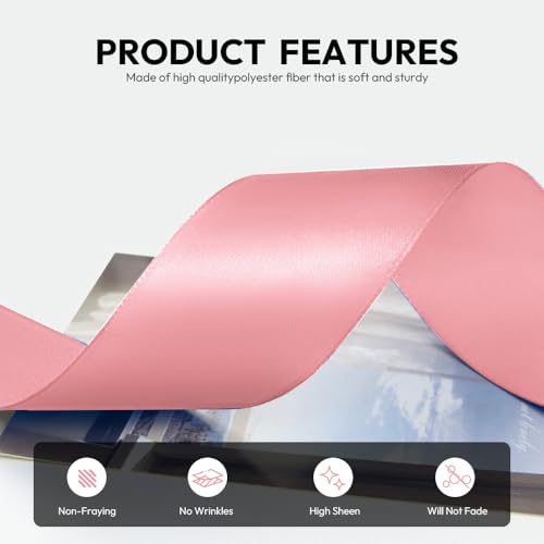 1-1/2 Inch 100 Yards Satin Ribbon Dusty Pink, Solid Color Fabric Ribbon for Gift Wrapping, Wedding, Polyester Gift Ribbon for Birthday Party Decoration, Craft, Hair, Floral, Sewing (300 Foot)