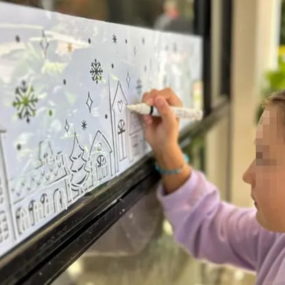 Christmas Window Stencils for Glass Christmas Village Stencil (7 Count)