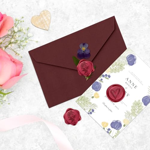 5Pcs Burgundy Sealing Wax Sticks with Wicks for Wax Seal Stamp (5 Count)