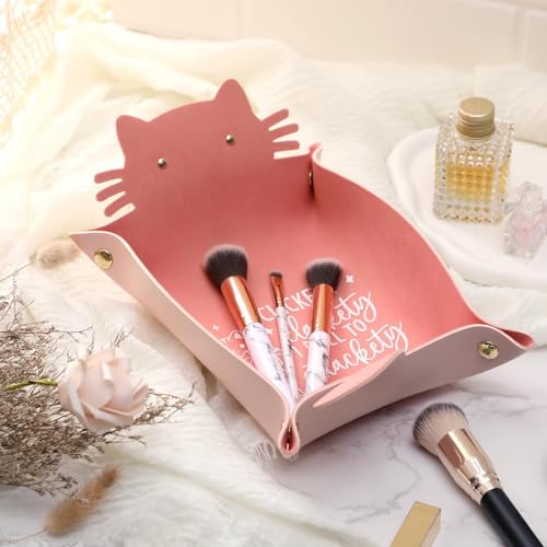 Cat Dice Tray Pinkk for Rolling Funny Folding Leather Dice Tray Portable Travelling Dice Storage Accessories Decorative Desk Organizer for RPG