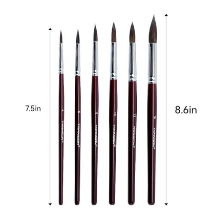 Squirrel Hair Round Paint Brush Set for Watercolor Gouache Ink Acrylic Art Painting Short (6 Count)