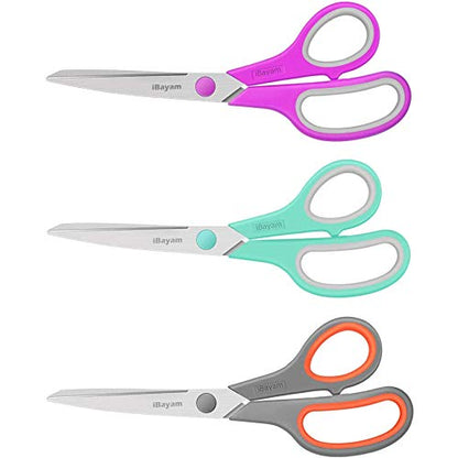 8" Heavy Duty Scissors All Purpose for Office School Crafts Sewing (3 Count)