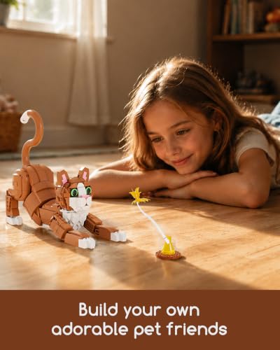 3-in-1 Orange Cat Building Set, Build a Cat, Dog or Rabbit (909 Count)