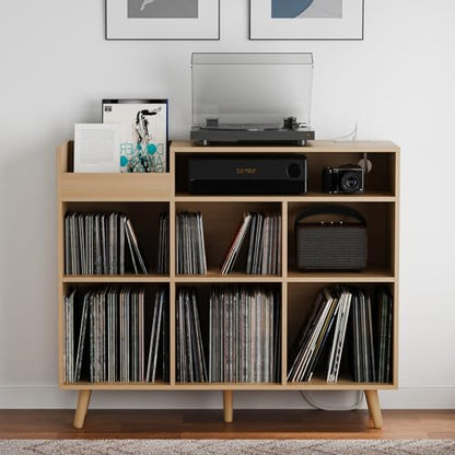Large Record Player Stand with Vinyl Storage Cabinet