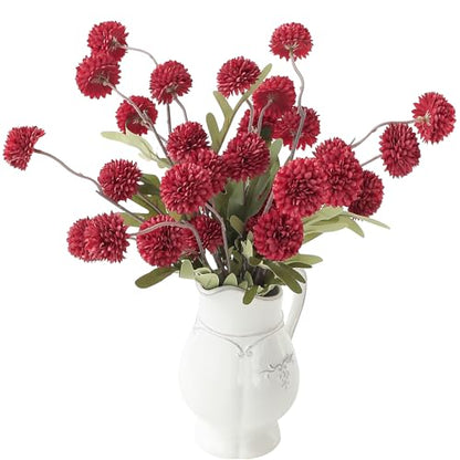 6pcs Dark Red Faux Silk Mums Artificial Flowers (6 Count)