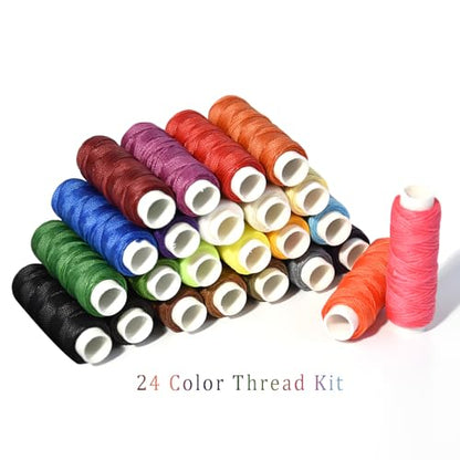 Waxed Thread for Leather Sewing 24 Colors 210D Hand Stitching Thread Waxed Flat Cord for Hand Sewing Book Binding Shoe Repairing (24 Count)