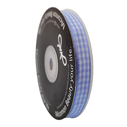 Light Blue Gingham Plaid Checked Ribbon 25 Yard Each Roll 100% Polyester (75 Foot)