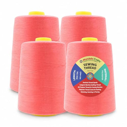40S 2 Coral Polyester 4 Pack of Serger Threads Cones (72000 Foot)