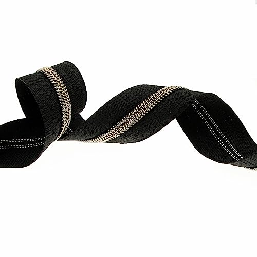 5# Black Nylon Zipper Tape Brass Teeth 10 Yards Continuous Zipper with 25 pcs Ring Pull Silders Bulk
