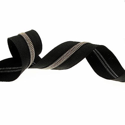 5# Black Nylon Zipper Tape Brass Teeth 10 Yards Continuous Zipper with 25 pcs Ring Pull Silders Bulk
