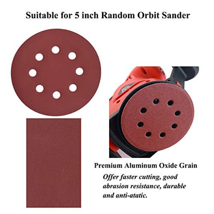 5-Inch 8-Hole Hook & Loop Sanding Discs 600-2000 Mixed Grit, 60-Pack (60 Count)