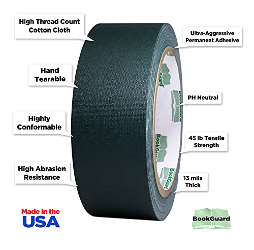 1-1/2 Inch Forest Green Bookbinding Repair Tape, 15 Yard Roll
