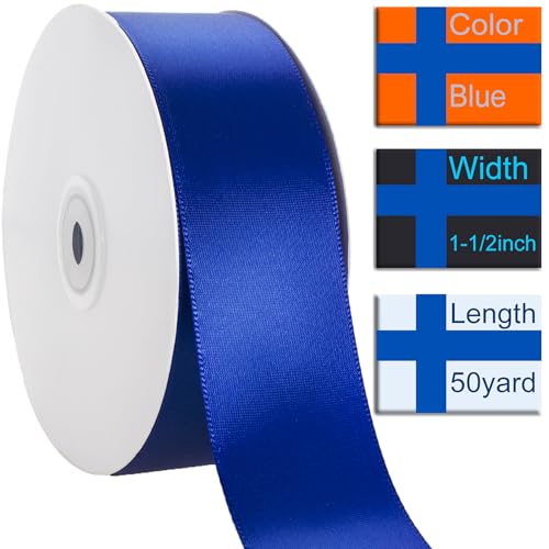 1-1/2 Inch Blue Ribbon 50Yards – Perfect for Gift Wrapping