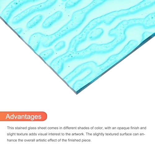 2 Pcs Stained Glass Sheet Mosaic Tile 7.9 Inch x 5.9 Inch Sea Blue Stained Glass Sheets for Crafts DIY Art Project