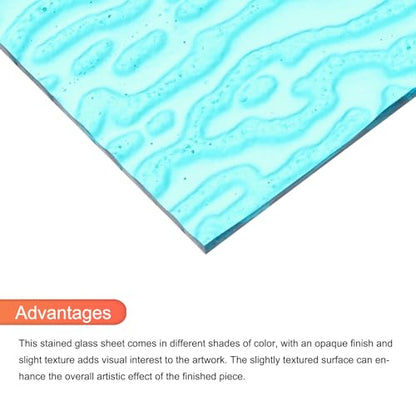 2 Pcs Stained Glass Sheet Mosaic Tile 7.9 Inch x 5.9 Inch Sea Blue Stained Glass Sheets for Crafts DIY Art Project