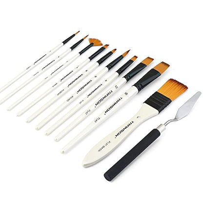 Paint Brush Kit 10pcs Art Brushes and 1 Paint Spatula with Brush Case